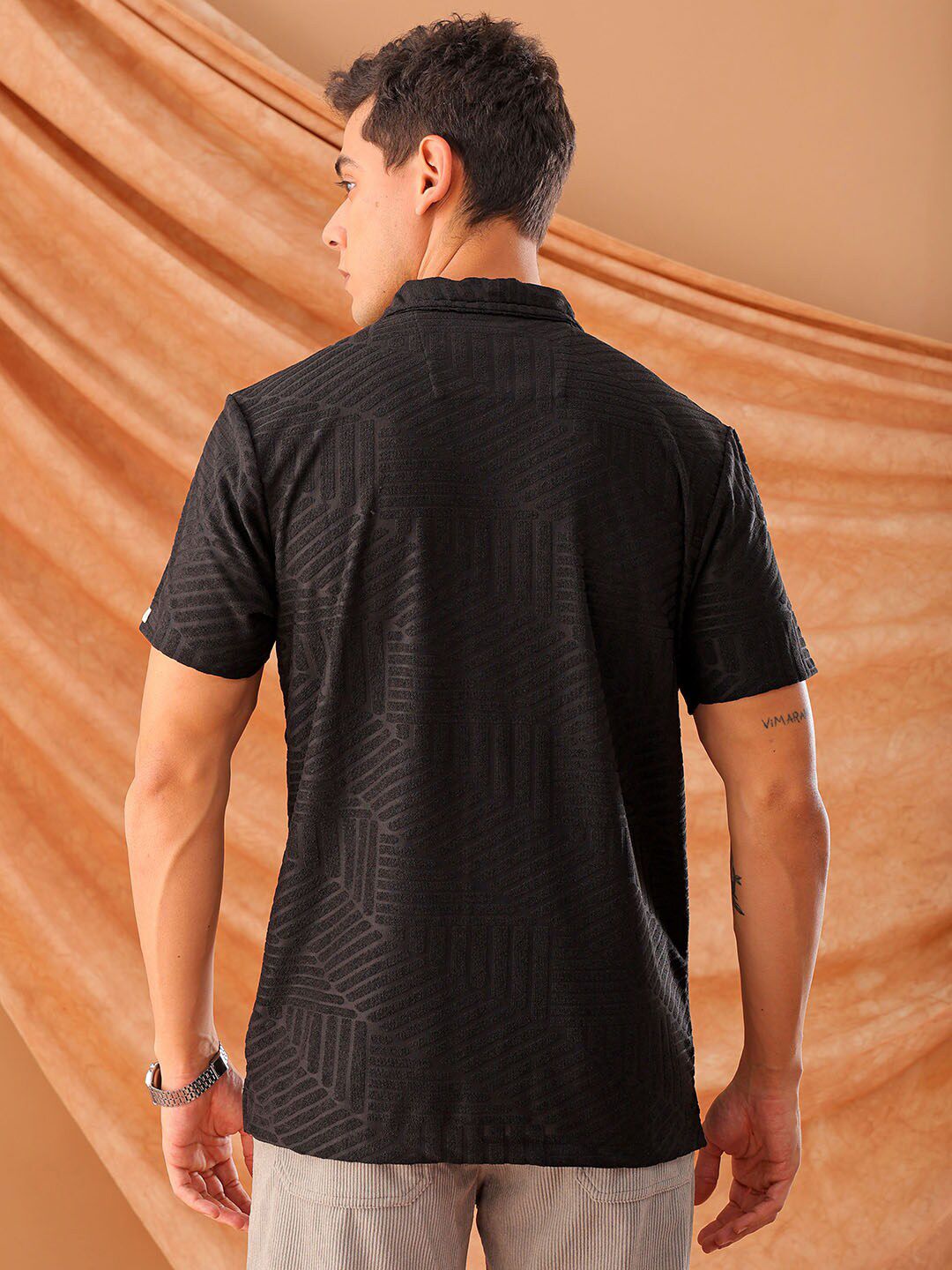 The Indian Garage Co Men Slim Fit Textured Terry Knit Resortwear Shirt