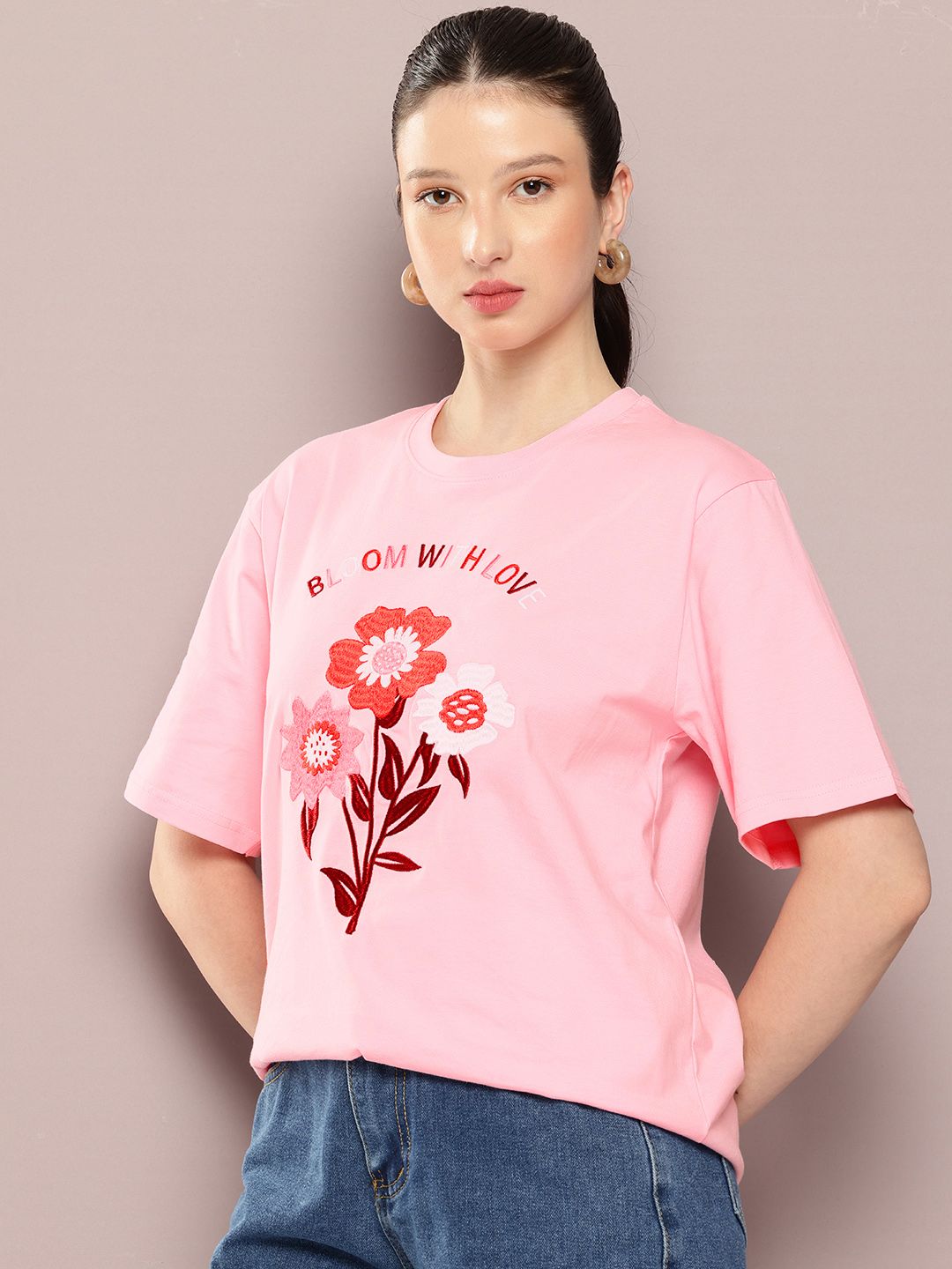 DILLINGER Women Oversized Embroidery Crew Neck Tshirt