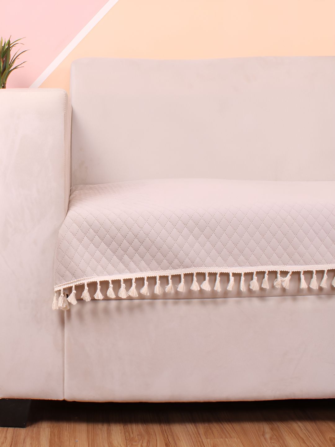 STITCHNEST Beige Self Design 3 Seater Sofa Cover