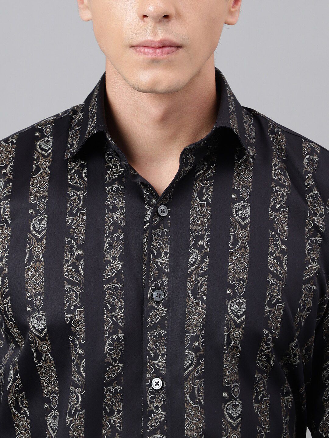 Hancock Pure Cotton Premium Floral Print Striped Satin Slim Fit Party Shirt