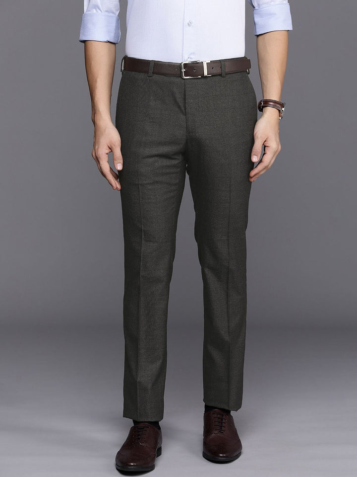 Raymond Men Checked Flat Front Slim Fit Formal Trousers