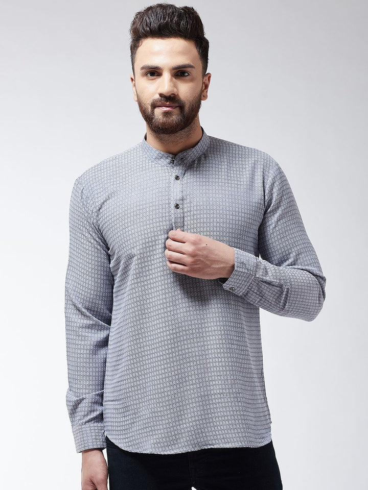 SOJANYA Men Grey Checked Straight Kurta