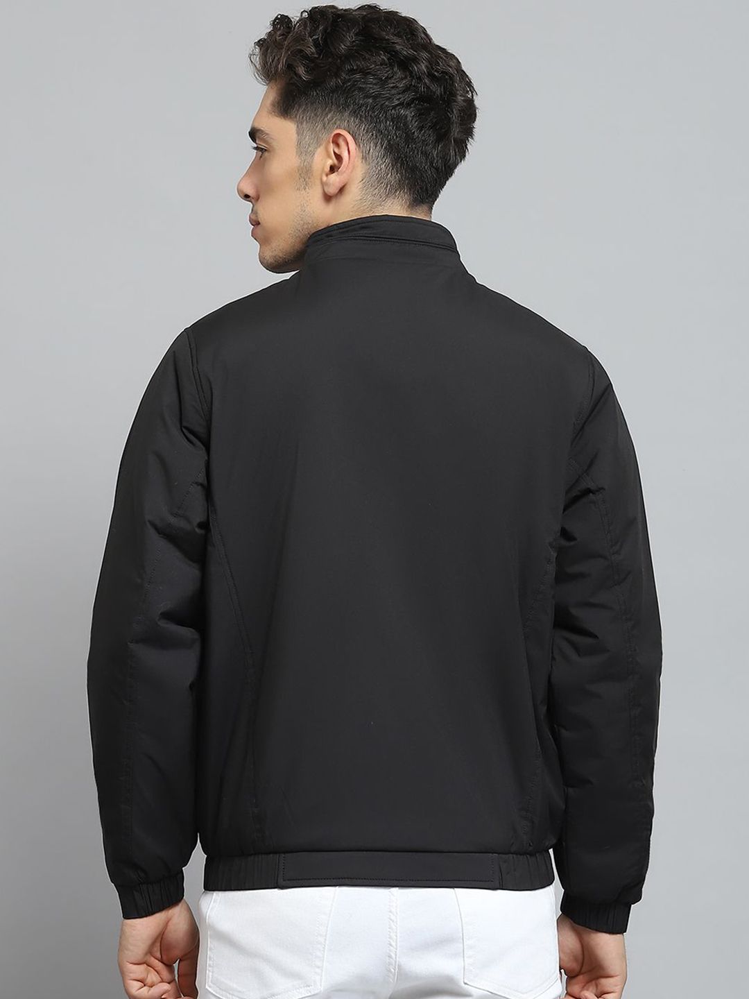 Monte Carlo Men Mock Collar Solid Cotton Casual Lightweight Bomber Jacket