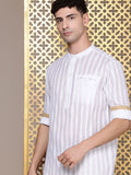 House of Pataudi Band Collar Striped Rozana Kurta