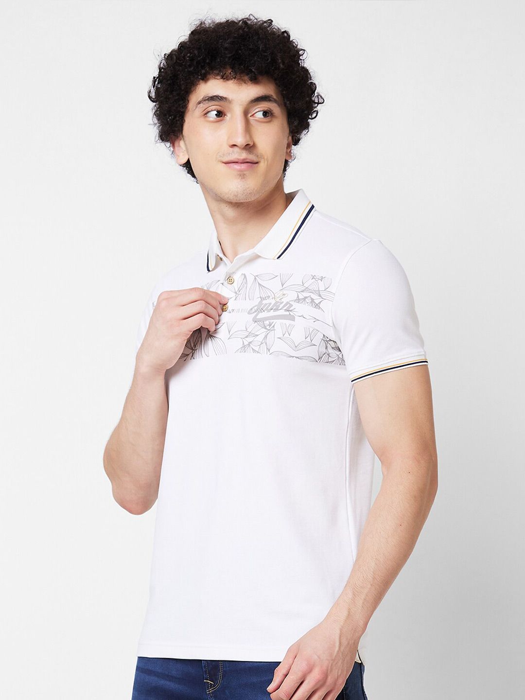 SPYKAR Self Design Polo Collar Cotton Slim Fit T-shirt