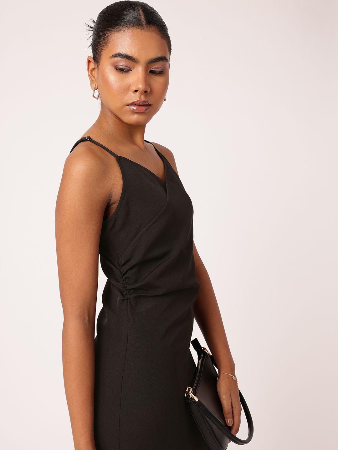 DressBerry Grunge Chic Ruched Side High Slit Sheath Midi Dress