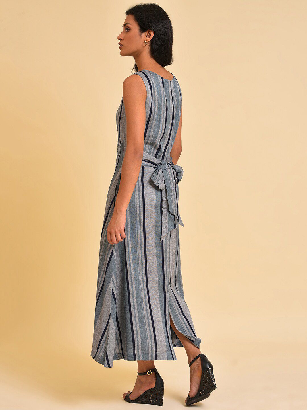 W Blue Striped A-Line Maxi Dress