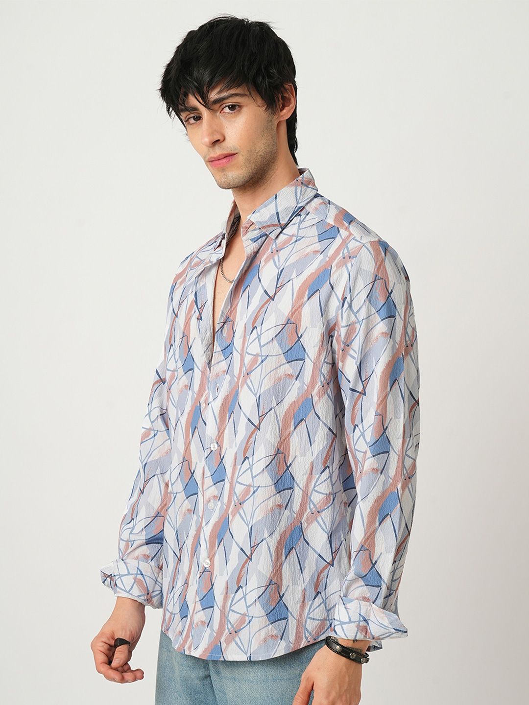 VASTRADO Men Classic Cutaway Collar Abstract Printed Slim Fit Casual Shirt