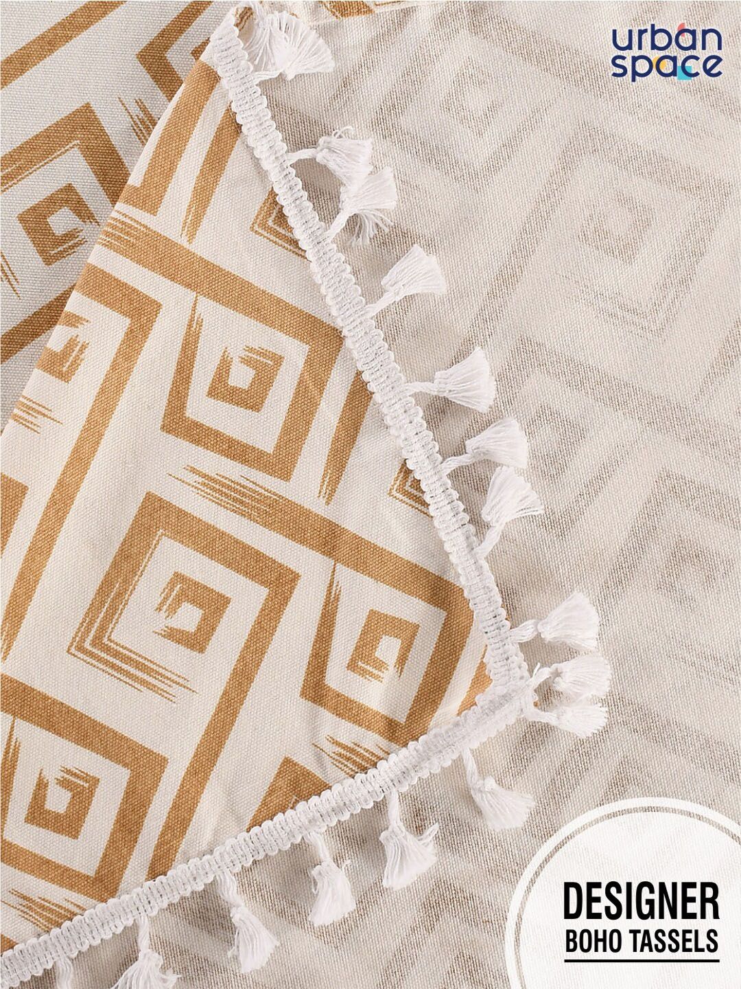 URBAN SPACE Taupe & White Printed Pure Cotton 6-Seater Table Cover