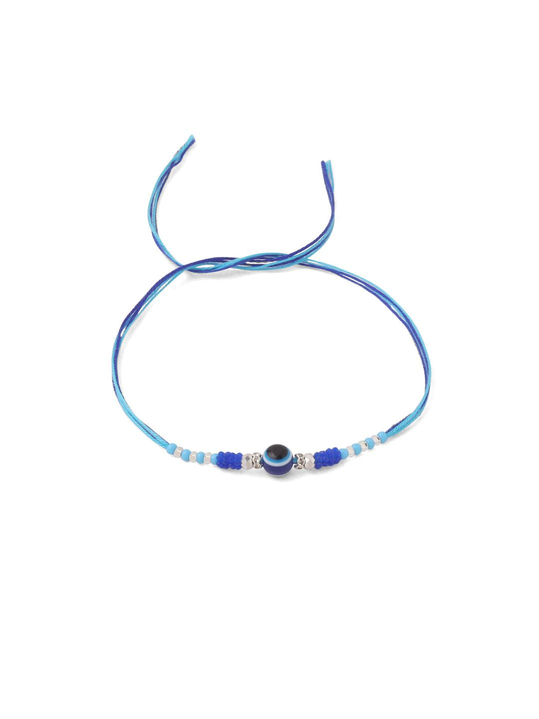 NVR Unisex Set of 2 Blue Evil Eye Artificial Beads Thread Rakhi with Roli Chawal