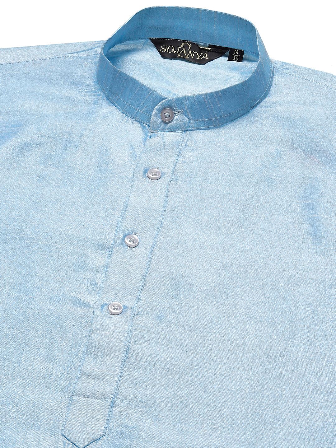 SOJANYA Men Blue Embroidered Kurta with Churidar with Nehru Jacket