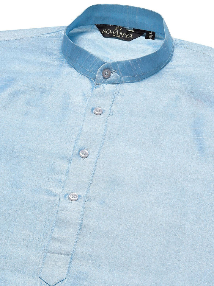 SOJANYA Kurta Sulam Biru Lelaki dengan Churidar dengan Jaket Nehru