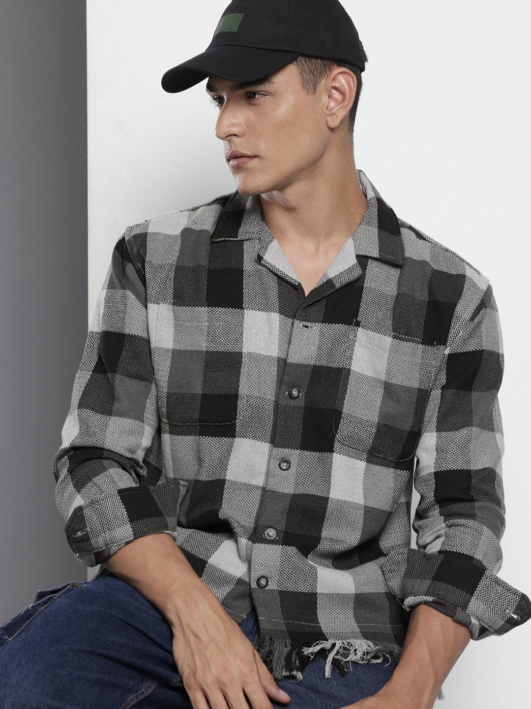 The Indian Garage Co Pure Cotton Checked & Textured Relaxed Fit Casual Shirt