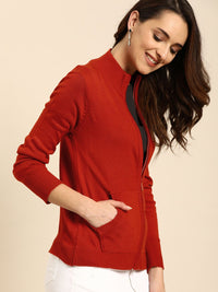 DressBerry Women Red Solid Cardigan Sweater