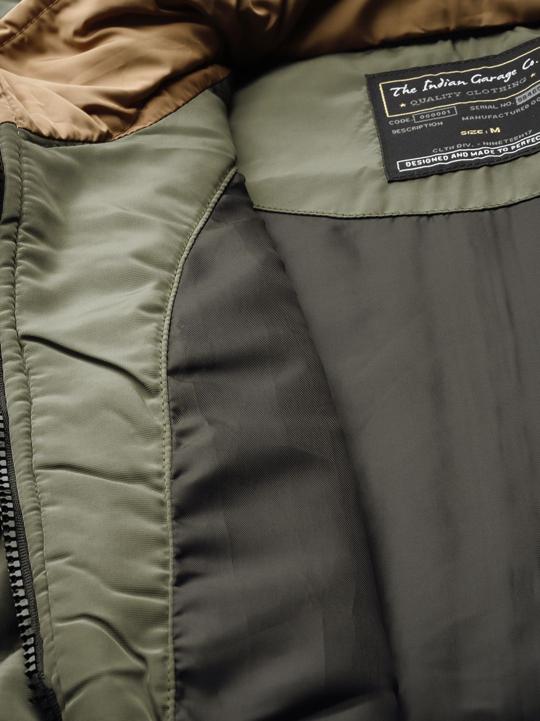 The Indian Garage Co Men Slim Fit Puffer Jacket with Detachable Hood