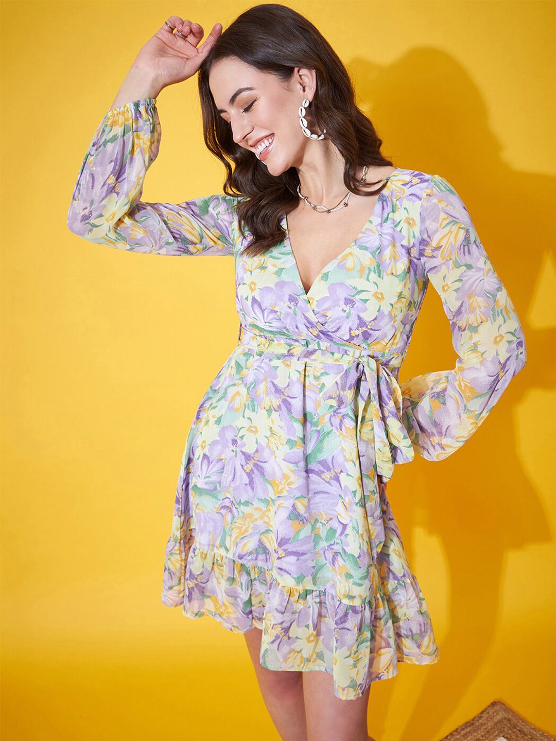 Berrylush Floral Printed V-Neck Georgette Fit & Flare Dress