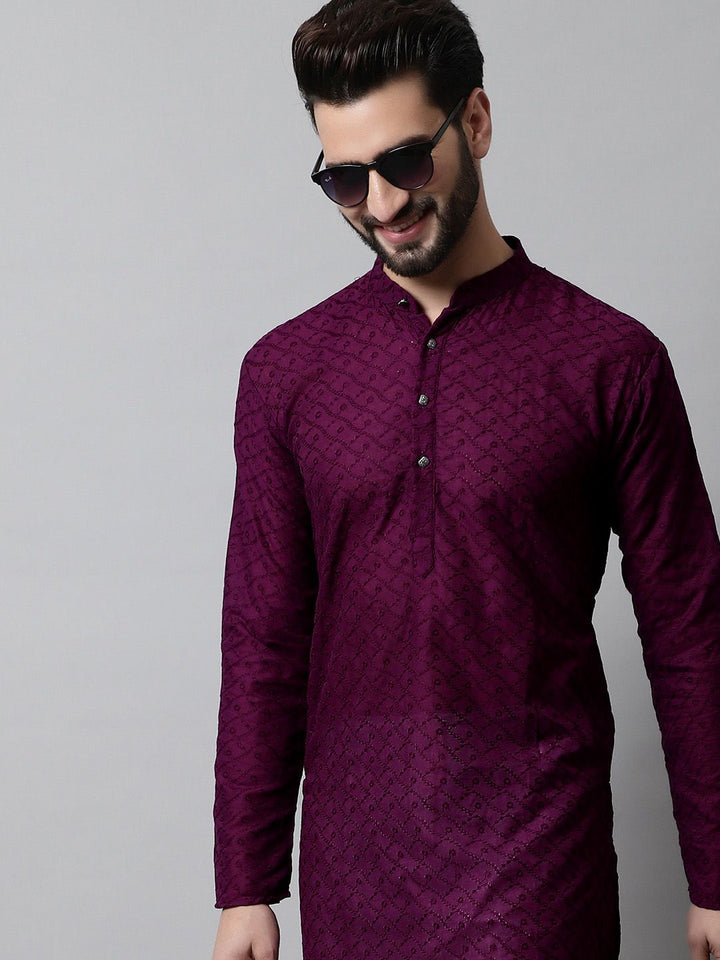 Jompers Embroidered Mandarin Collar Cotton Kurta