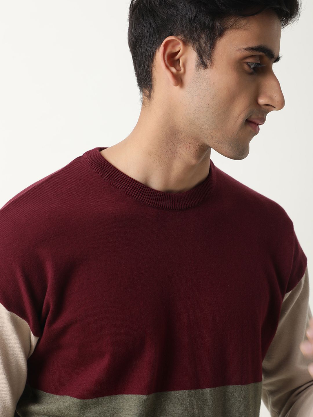RARE RABBIT Men Tanko Slim Fit Colourblocked Pullover Sweater