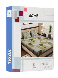KLOTTHE Olive & Brown Printed 400 TC Pure Cotton Super King Bedsheets with 2 Pillow Cover
