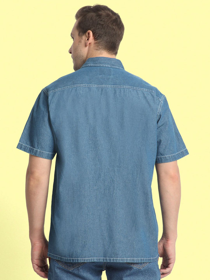 Bene Kleed Regular Fit Solid Short Sleeve Denim Shirt