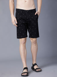 HIGHLANDER Men Black Printed Slim Fit Regular Shorts