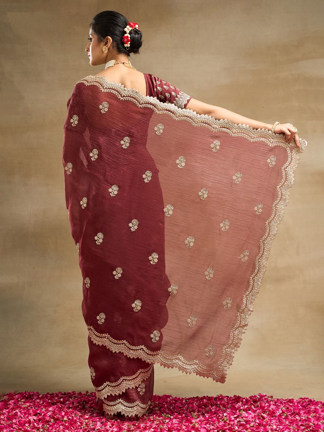 kasee Floral Embroidered Pure Silk Saree