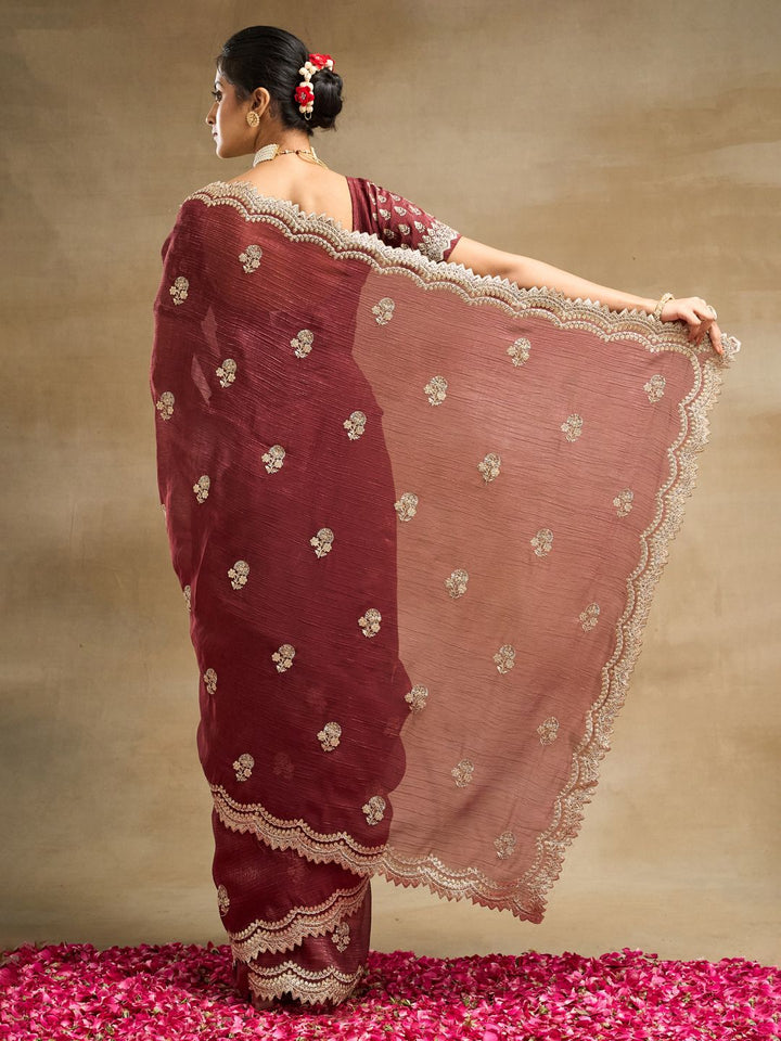 kasee Floral Embroidered Pure Silk Saree