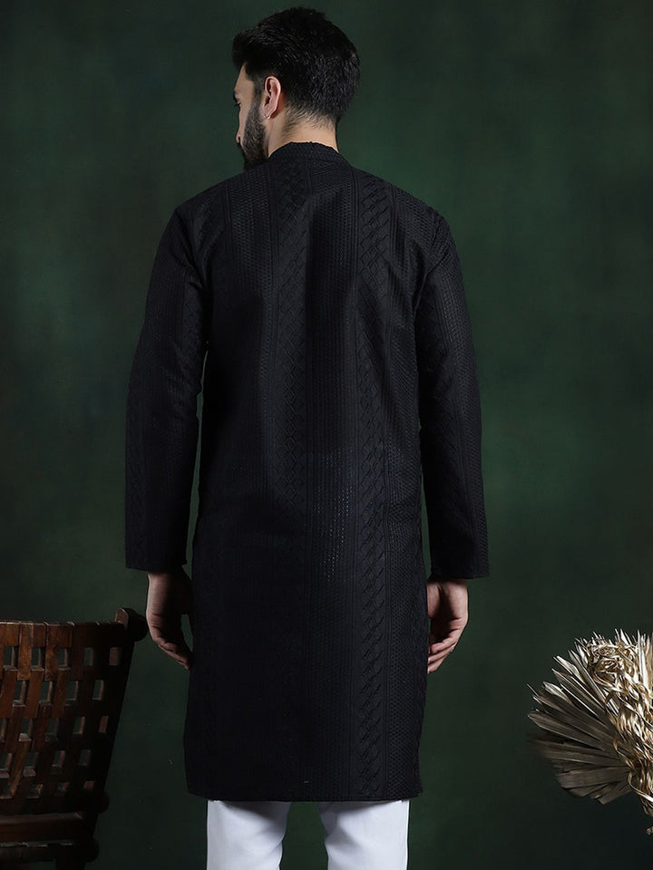 SOJANYA Ethnic Motifs Embroidered Mandarin Collar Thread Work Cotton Straight Kurta