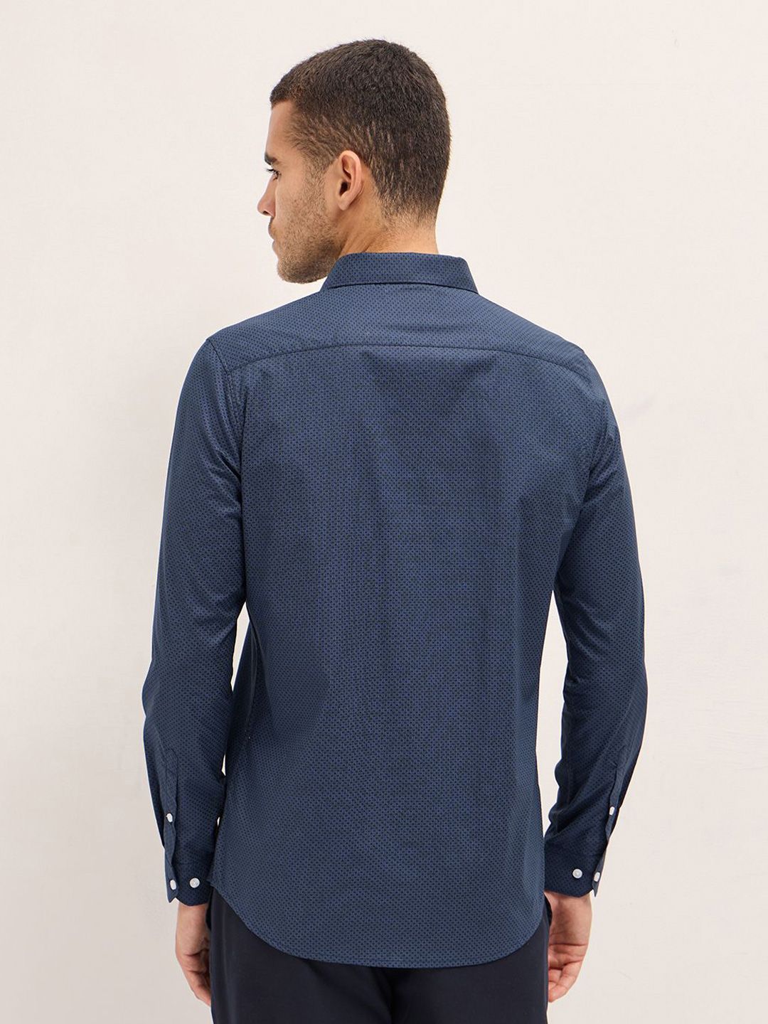 THE BEAR HOUSE Men Tailored Fit Spread Collar Geometric Printed Cotton Formal Shirt