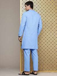 House of Pataudi Indie Floral Yoke Design Embroidered Kurta with Trousers