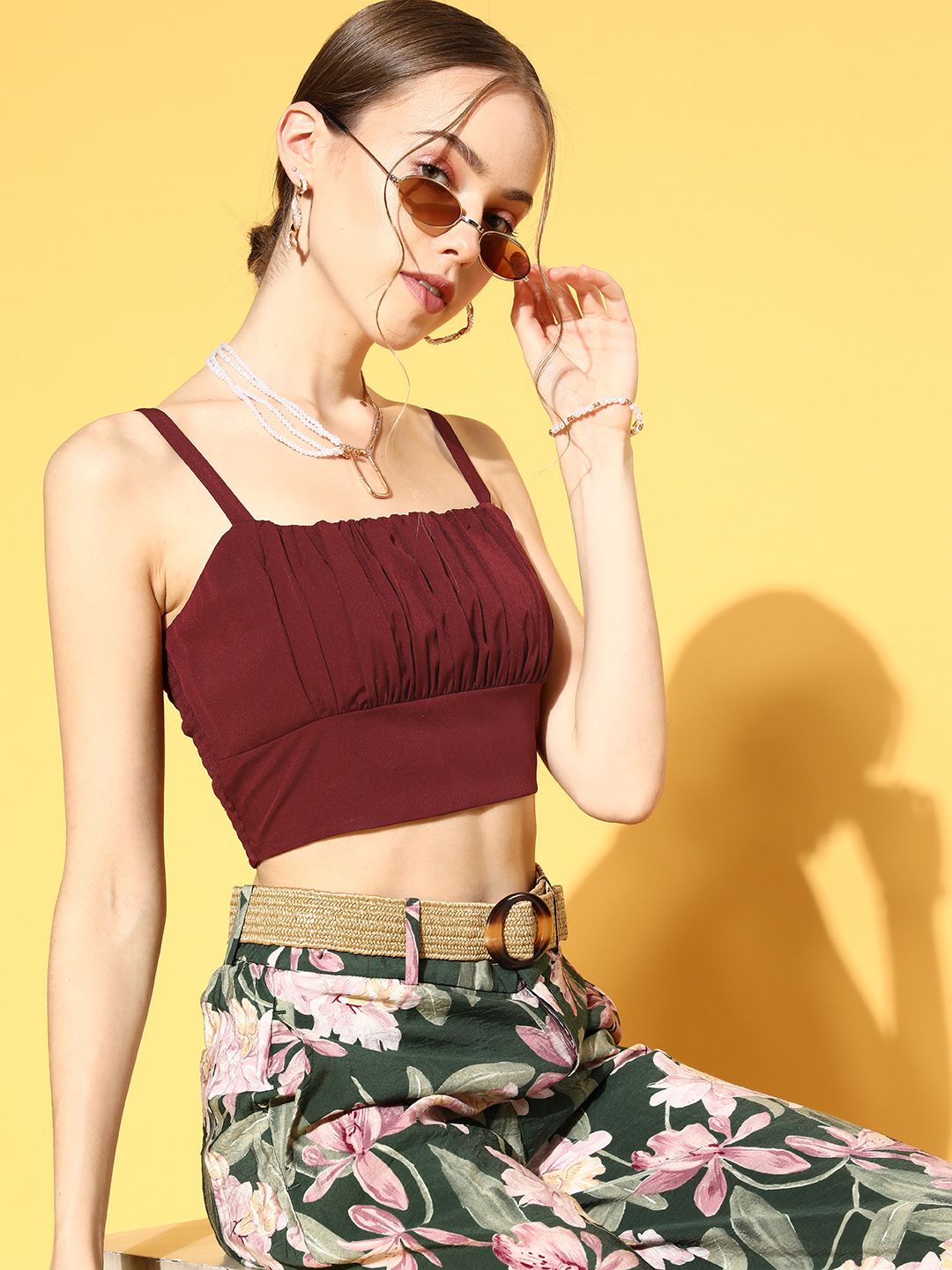 Berrylush Women Charming Maroon Solid Bustier Top