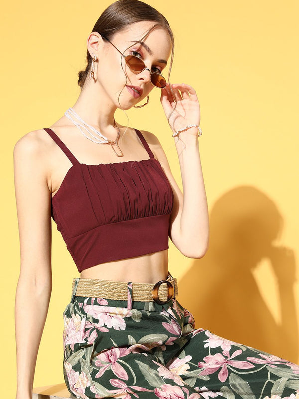 Berrylush Women Charming Maroon Solid Bustier Top