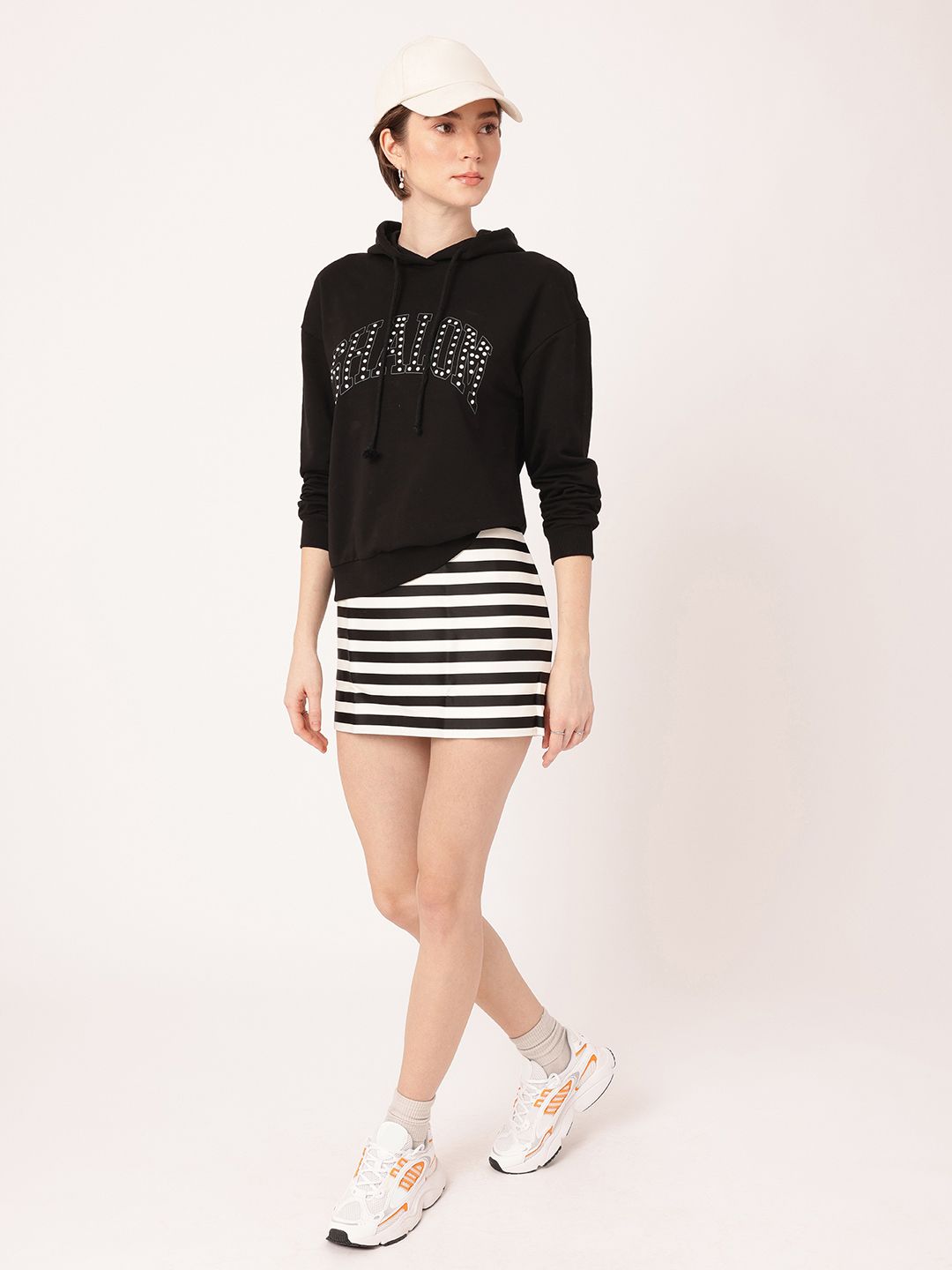 DressBerry Studded Hooded Cotton Terry Relaxed Fit Sweatshirt