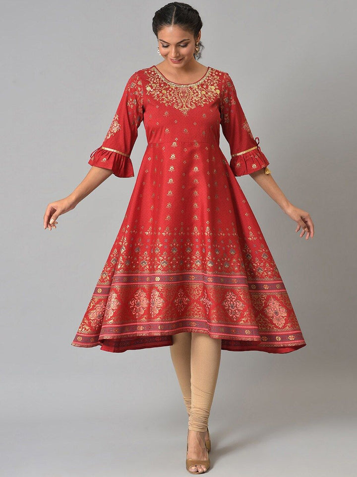 AURELIA Festive Floral Print Crepe Kurta