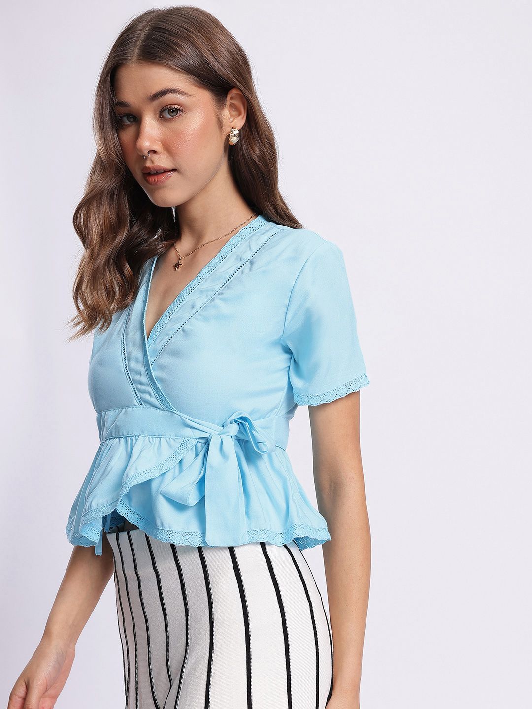 DressBerry Ocean Cool Lace Inserts Detail Wrap Top