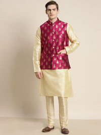 SOJANYA Men Kurta with Churidar & Woven Design Nehru Jacket