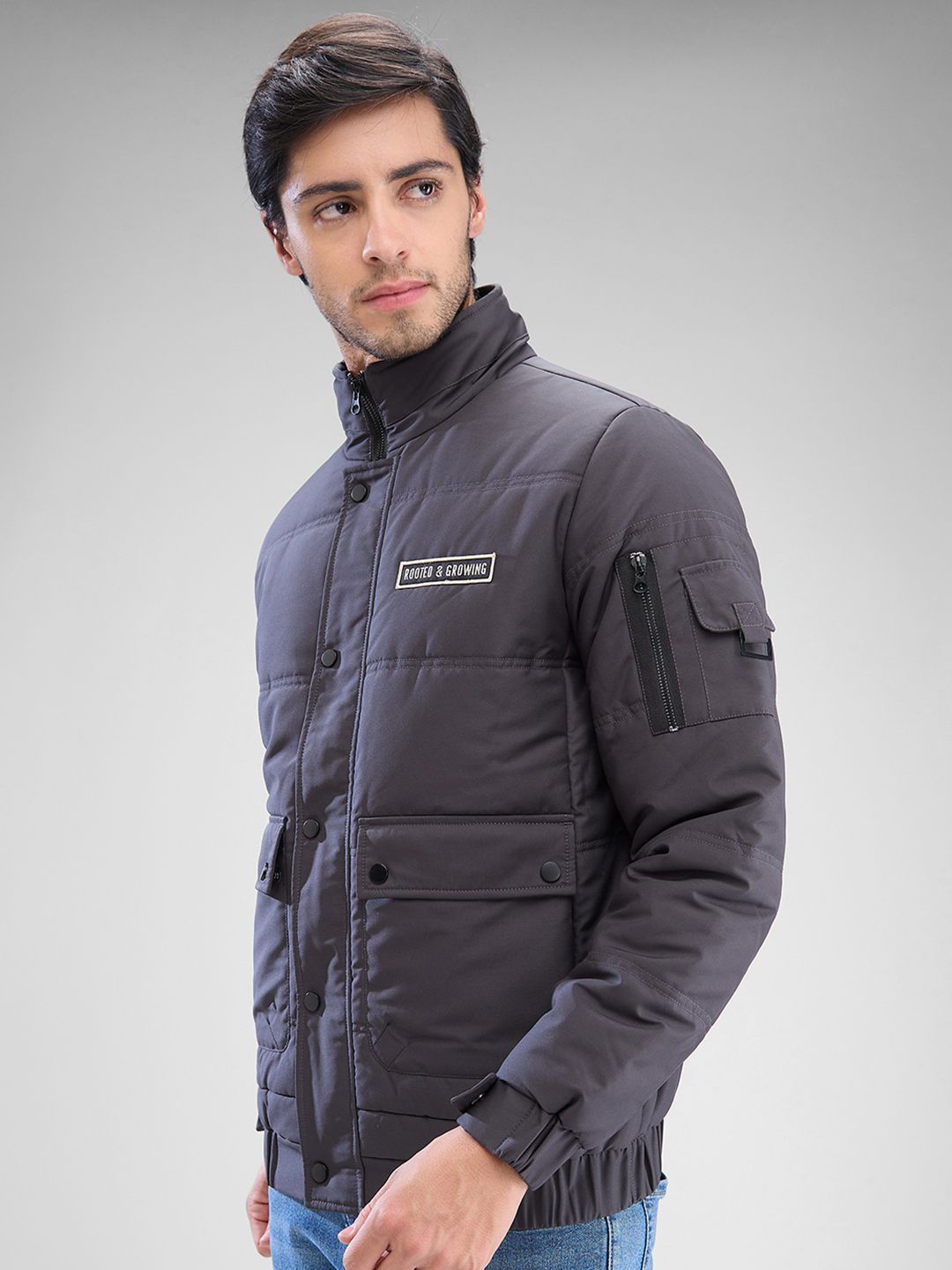 SPYKAR Men Solid Padded Regular Fit Jacket With Patchwork