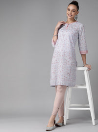 W Women Lavender & Maroon Ethnic Printed Pure Cotton Kurta