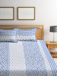 KLOTTHE Blue Floral Polycotton Dotted 300 TC Fitted King Cadar Tempat Tidur Halus dengan 2 Sarung Bantal-98 x 87 inci