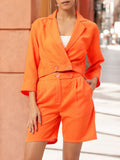 DressBerry Street Style Edge Notched Lapel Crop Top & Shorts Co-Ords