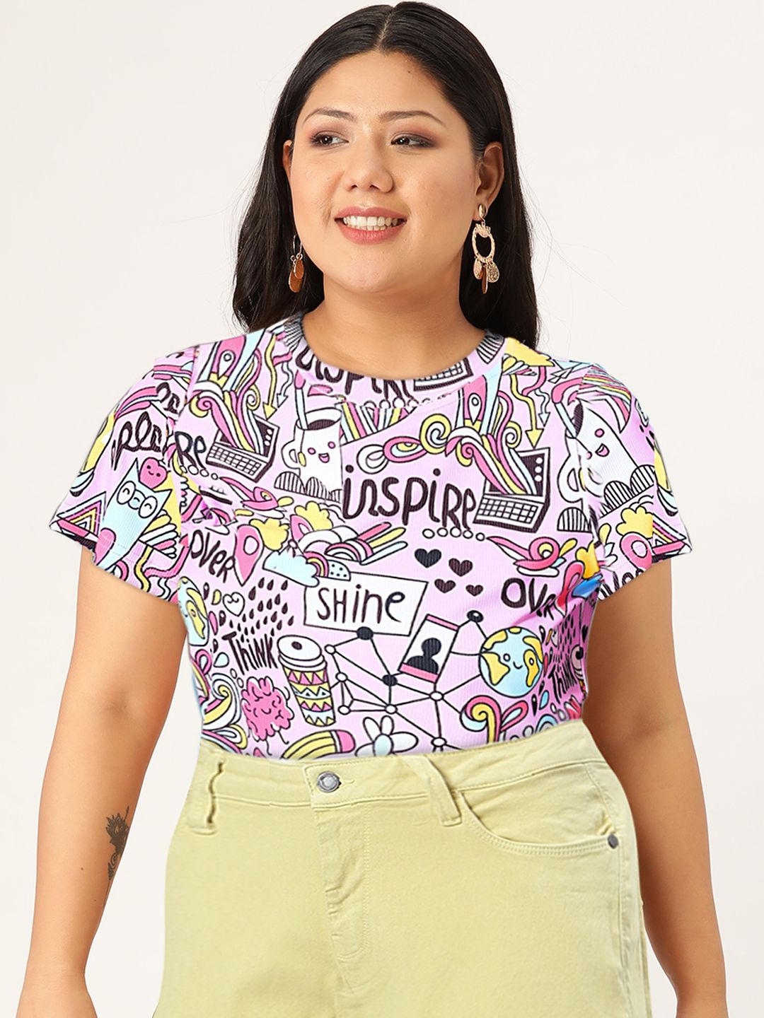 Berrylush Women Pink Conversational Printed T-shirt