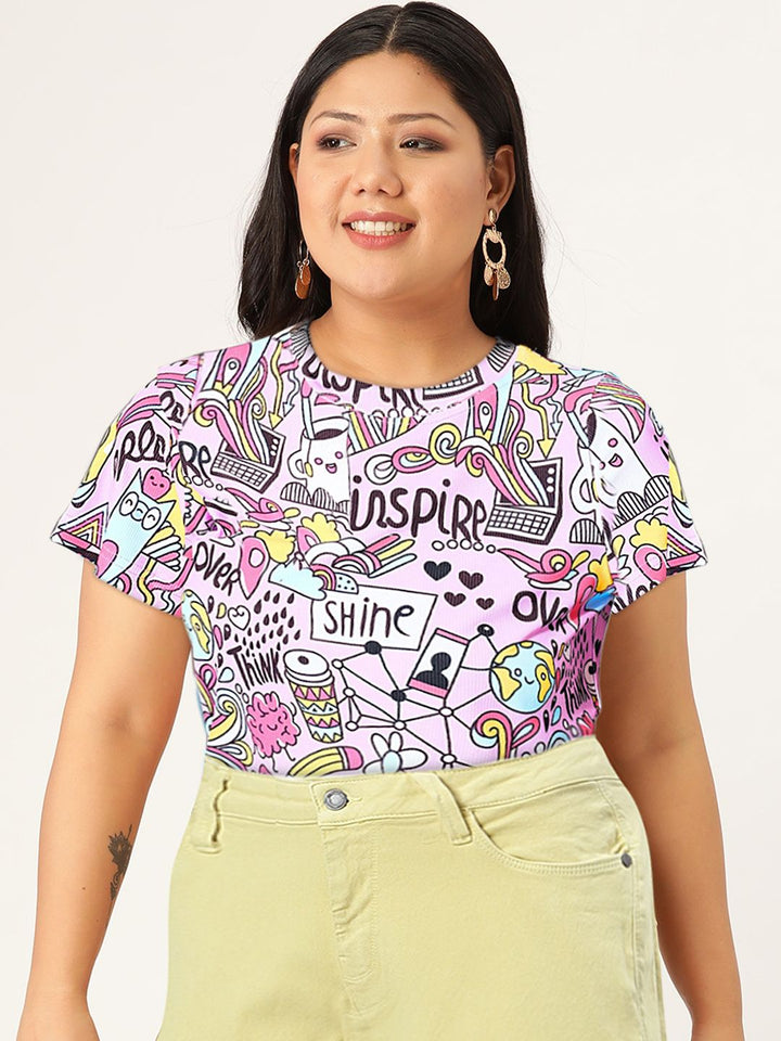 Berrylush Women Pink Conversational Printed T-shirt