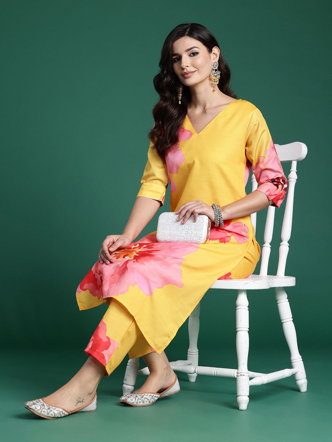 Indo Era Women Floral Printed Regular Kurta with Trousers
