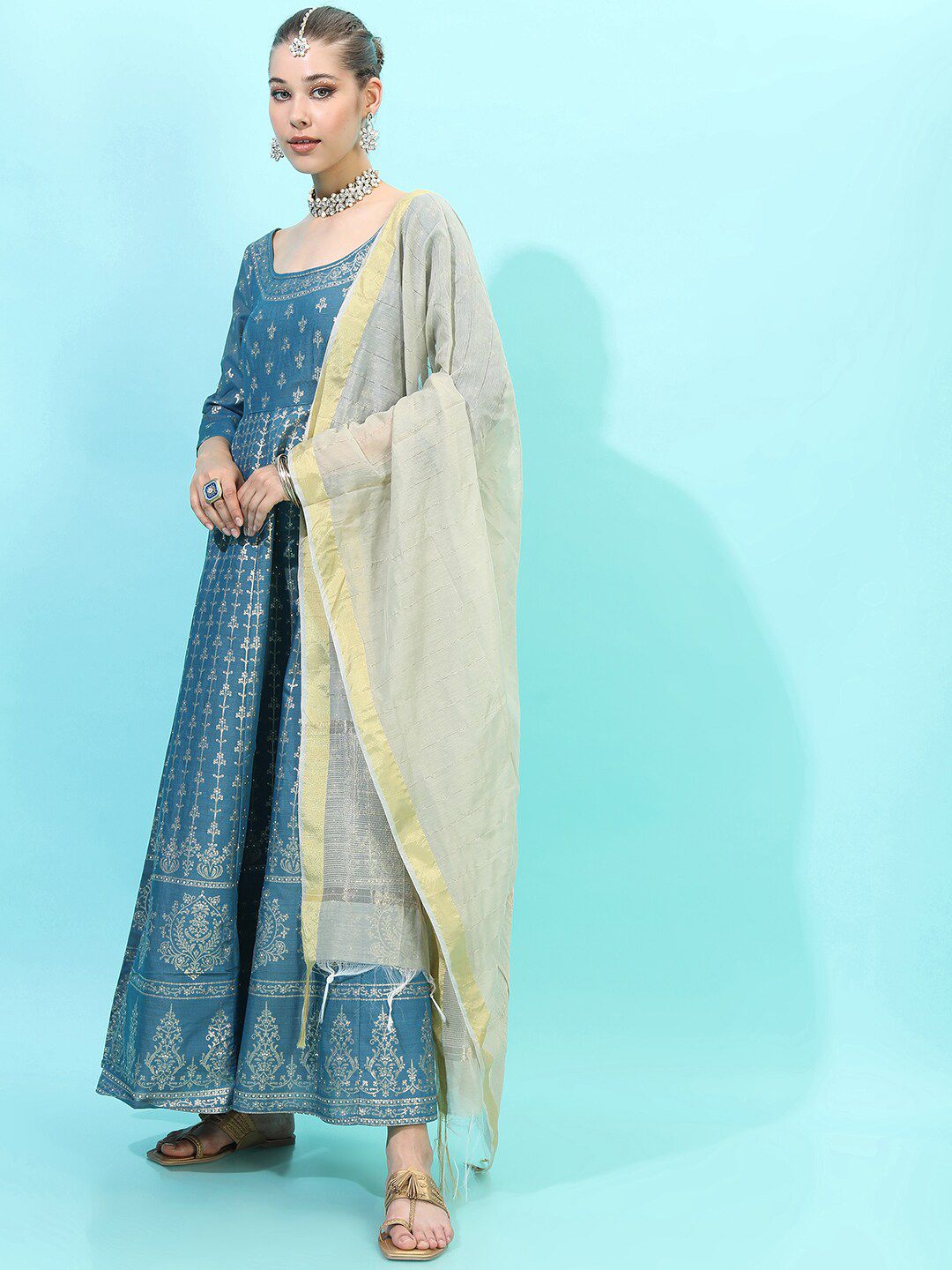 Vishudh Women Anarkali Maxi Dress With Dupatta