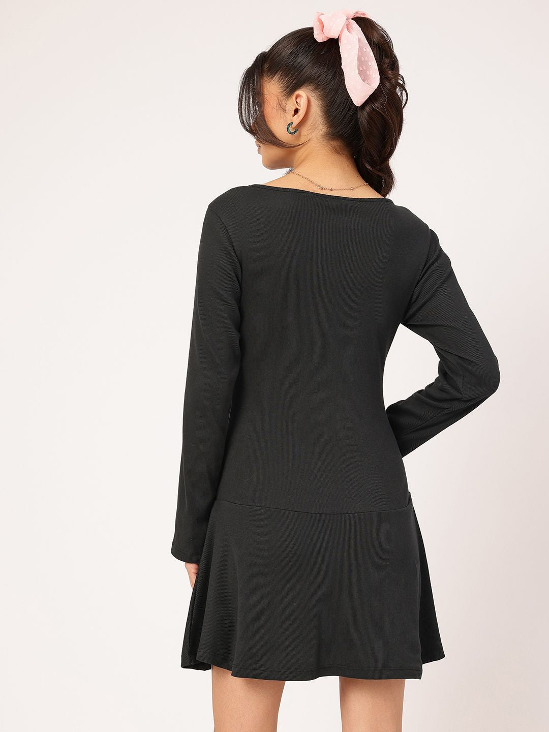 DressBerry Edgy Elegance Ribbed Drop-Waist Mini Dress