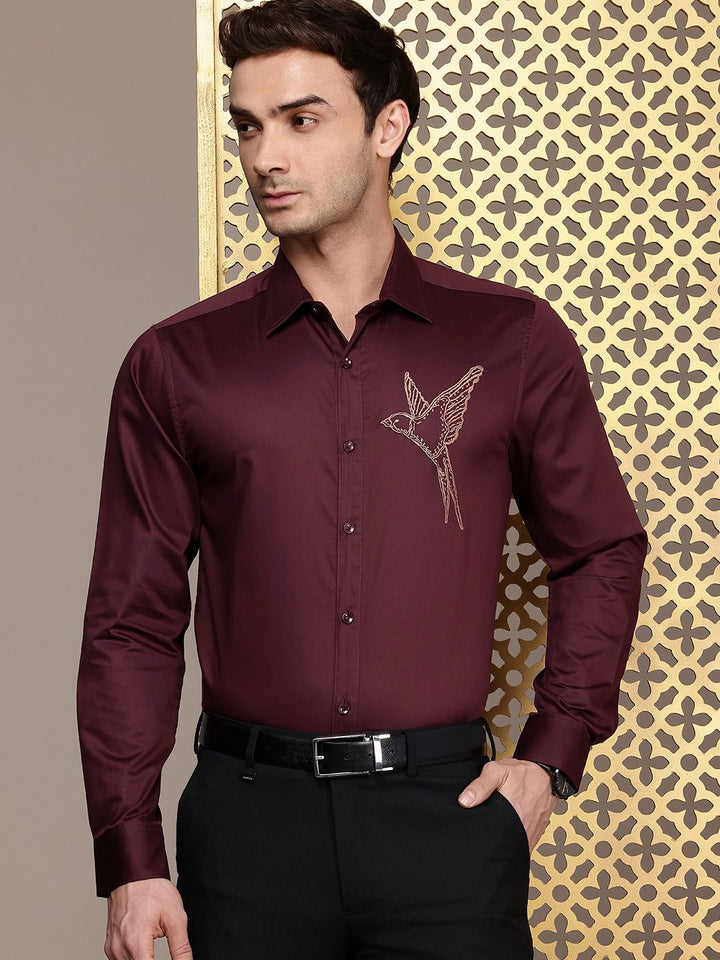 House of Pataudi Pure Cotton Embroidered Party Shirt