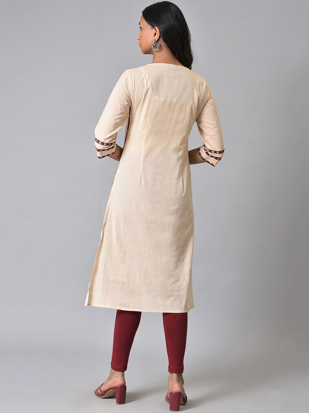 W Ethnic Motif Printed Tie Up Neck A-Line Kurta
