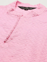 SOJANYA Men Pink Chikankari Pure Cotton Kurta with Churidar & Nehru Jacket