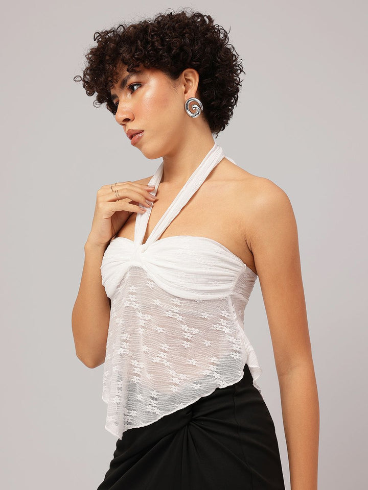 DressBerry Dew-Kissed Halter Lacey Glam Crop Top