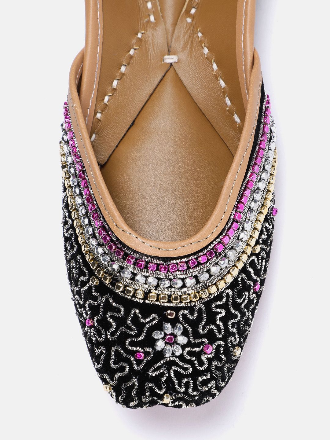 House of Pataudi Women Stone Embellished Ethnic Leather Mojaris